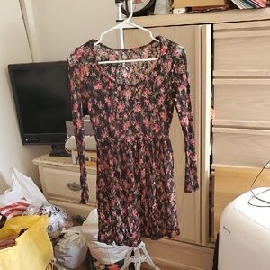 Black Floral Lace Sheer Dress Size S